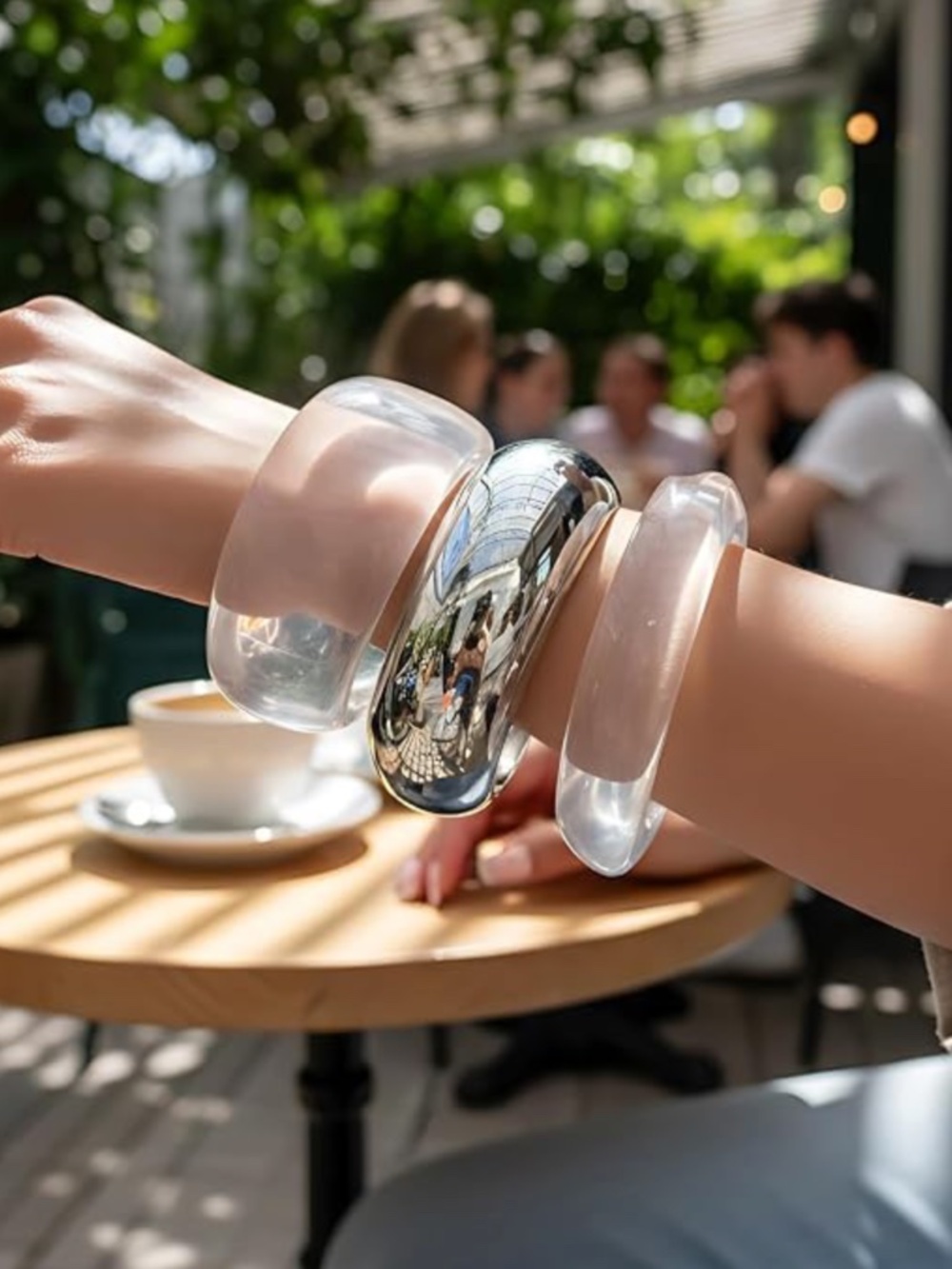 Women'S Geometric Bangle Set, 3 Pcs Acrylic Bracelets, Clear Chunky Style